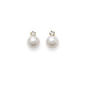 Ohrstecker 750/18 K Gelbgold mit Diamanten 0.10ct W/Si, Akoya-Kulturperle
