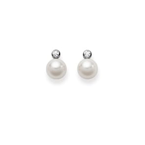 Ohrstecker 750/18 K Weissgold mit Diamanten 0.10ct W/Si, Akoya-Kulturperle