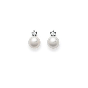 Ohrstecker 750/18 K Weissgold mit Diamanten 0.10ct W/Si, Akoya-Kulturperle
