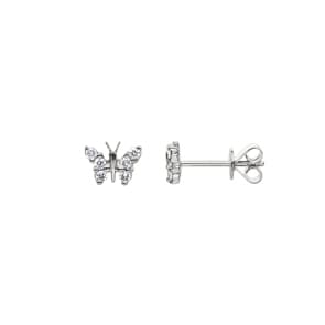 Clous d'oreilles or gris 750/18 ct avec diamants 0.15 ct H/si, Papillon