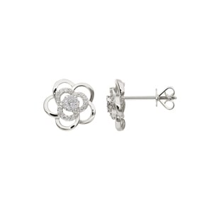 Ohrstecker 750/18 K Weissgold mit Diamanten 0.16 ct H/si, Blume