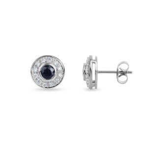Clous d'oreilles or gris 750/18 ct avec diamants 0.24 ct H/si et saphirs