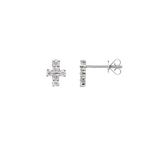 Clous d'oreilles or gris 750/18 ct avec diamants 0.35 ct H/si, Croix