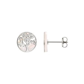 Ohrstecker 750/18 K Weissgold mit Perlmutt, Lebensbaum