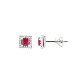 Ohrstecker 750/18 K Weissgold mit Rubin und Diamanten 0.12 ct H/si
