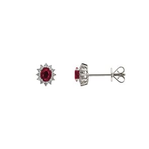 Ohrstecker 750/18 K Weissgold mit Rubin oval & Diamanten 0.15 ct H/si