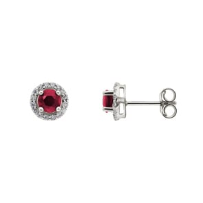 Clous d'oreilles or gris 750/18 ct avec rubis ronde & zircones