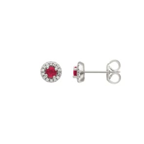 Ohrstecker 750/18 K Weissgold mit Rubin und Diamanten 0.08ct.