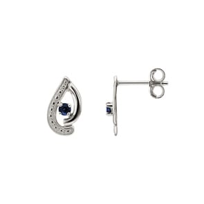 Clous d'oreilles or gris 750/18 ct avec saphir