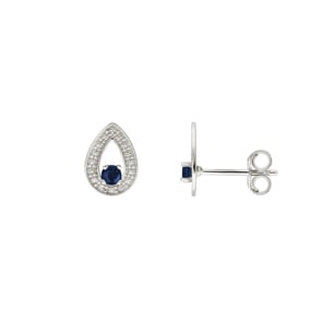 Clous d'oreilles or gris 750/18 ct avec saphir