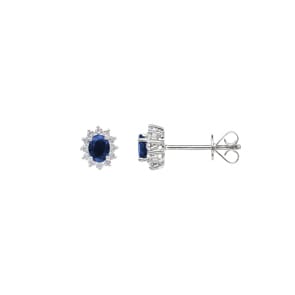 Ohrstecker 750/18 K Weissgold mit Saphir oval & Diamanten 0.15 ct H/si