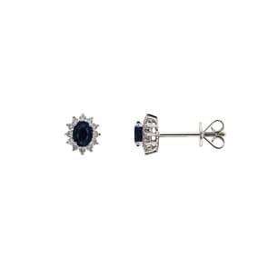 Ohrstecker 750/18 K Weissgold mit Saphir oval & Diamanten 0.15 ct H/si