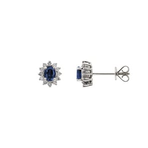 Ohrstecker 750/18 K Weissgold mit Saphir oval & Diamanten 0.19 ct H/si