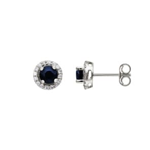 Ohrstecker 750/18 K Weissgold mit Saphir rund & Zirkonia