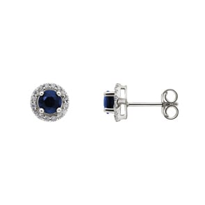 Stud Earrings 750/18 K White Gold with round Sapphire & Cubic Zirconia