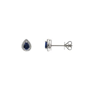 Ohrstecker 750/18 K Weissgold mit Saphir Tropfen und Diamanten 0.09 ct H/si