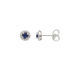 Ohrstecker 750/18 K Weissgold mit Saphir und Diamanten 0.08ct.