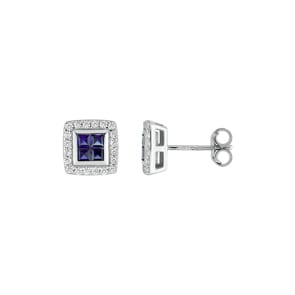 Ohrstecker 750/18 K Weissgold mit Saphiren und Diamanten 0.20 ct.
