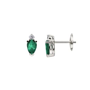 Clous d'oreilles or gris 750/18 ct avec émeraude 0.80ct. et diamant 0.08ct.