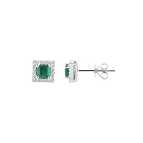 Ohrstecker 750/18 K Weissgold mit Smaragd und Diamanten 0.12 ct H/si