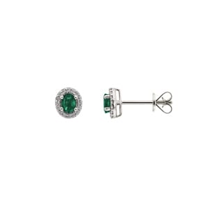 Ohrstecker 750/18 K Weissgold mit Smaragd oval & Diamanten 0.09 ct H/si