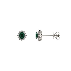 Ohrstecker 750/18 K Weissgold mit Smaragd oval & Diamanten 0.15 ct H/si