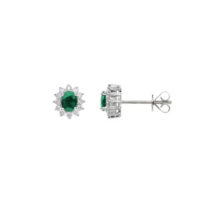Clous d'oreilles or gris 750/18 ct avec émeraude ovale & diamants 0.19 ct H/si