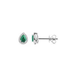 Ohrstecker 750/18 K Weissgold mit Smaragd Tropfen und Diamanten 0.09 ct H/si