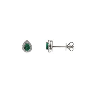 Ohrstecker 750/18 K Weissgold mit Smaragd Tropfen und Diamanten 0.09 ct H/si