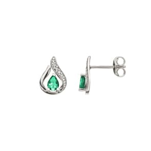 Ohrstecker 750/18 K Weissgold mit Smaragd und Diamant 0.01ct.