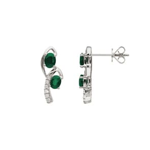 Clous d'oreilles or gris 750/18 ct avec émeraudes & diamants 0.08 ct H/si