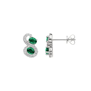 Clous d'oreilles or jaune 750/18 ct avec émeraudes & diamants 0.21 ct H/si