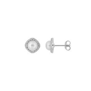 Ohrstecker 750/18 K Weissgold mit Süsswasserzuchtperlen 5mm & Zirkonia