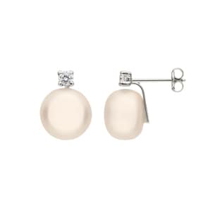 Clous d'oreilles or gris 750/18 ct avec perles de culture d'eau douce & zircones