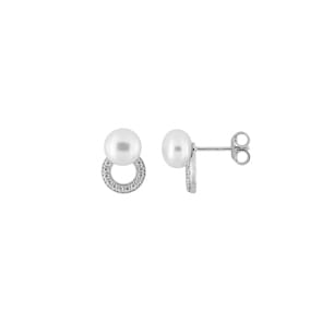 Ohrstecker 750/18 K Weissgold mit Süsswasserzuchtperlen & Zirkonia