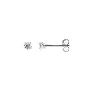 Clous d'oreilles or gris 750/18 ct avec zircones 4 griffes Ø 3mm