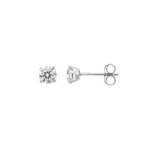Clous d'oreilles or gris 750/18 ct avec zircones 4 griffes Ø 4mm