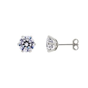 Clous d'oreilles or gris 750/18 ct avec zircones 6 griffes Ø 7mm
