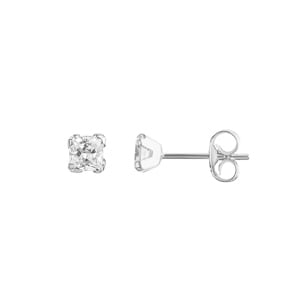 Stud Earrings 750/18 K White Gold with Cubic Zirconia 4mm