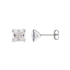 Clous d'oreilles or gris 750/18 ct avec zircones carrée 6mm