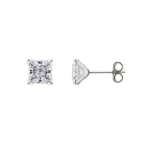 Clous d'oreilles or gris 750/18 ct avec zircones carrée 6mm