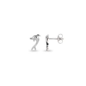 Clous d'oreilles or gris 750/18 ct avec zircones, Dauphin