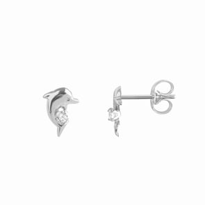 Ohrstecker 750/18 K Weissgold mit Zirkonia, Delfin