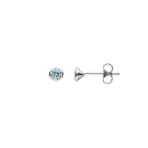 Stud Earrings 750/18 K White Gold Ø 4.0mm with blue Cubic Zirconia