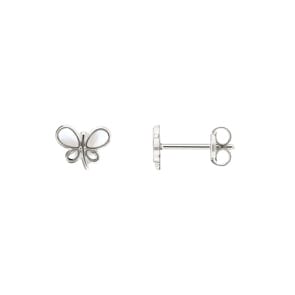 Stud Earrings 750/18 K White Gold Butterflies with Mother of Pearl