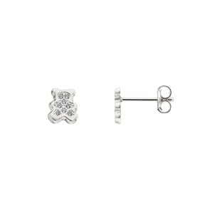 Clous d'oreilles or gris 750/18 ct Nounours avec zircones
