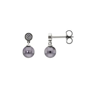 Ohrstecker 925 Silber rhodiniert mit blauen Kunstperlen 6mm & Zirkonia