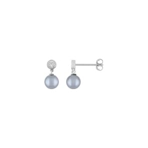 Ohrstecker 925 Silber rhodiniert mit blauer Perlimitation 6mm & Zirkonia