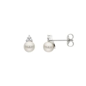 Ohrstecker 925 Silber rhodiniert mit Kunstperlen 6mm & Zirkonia