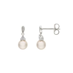 Ohrstecker 925 Silber rhodiniert mit Kunstperlen 6mm & Zirkonia